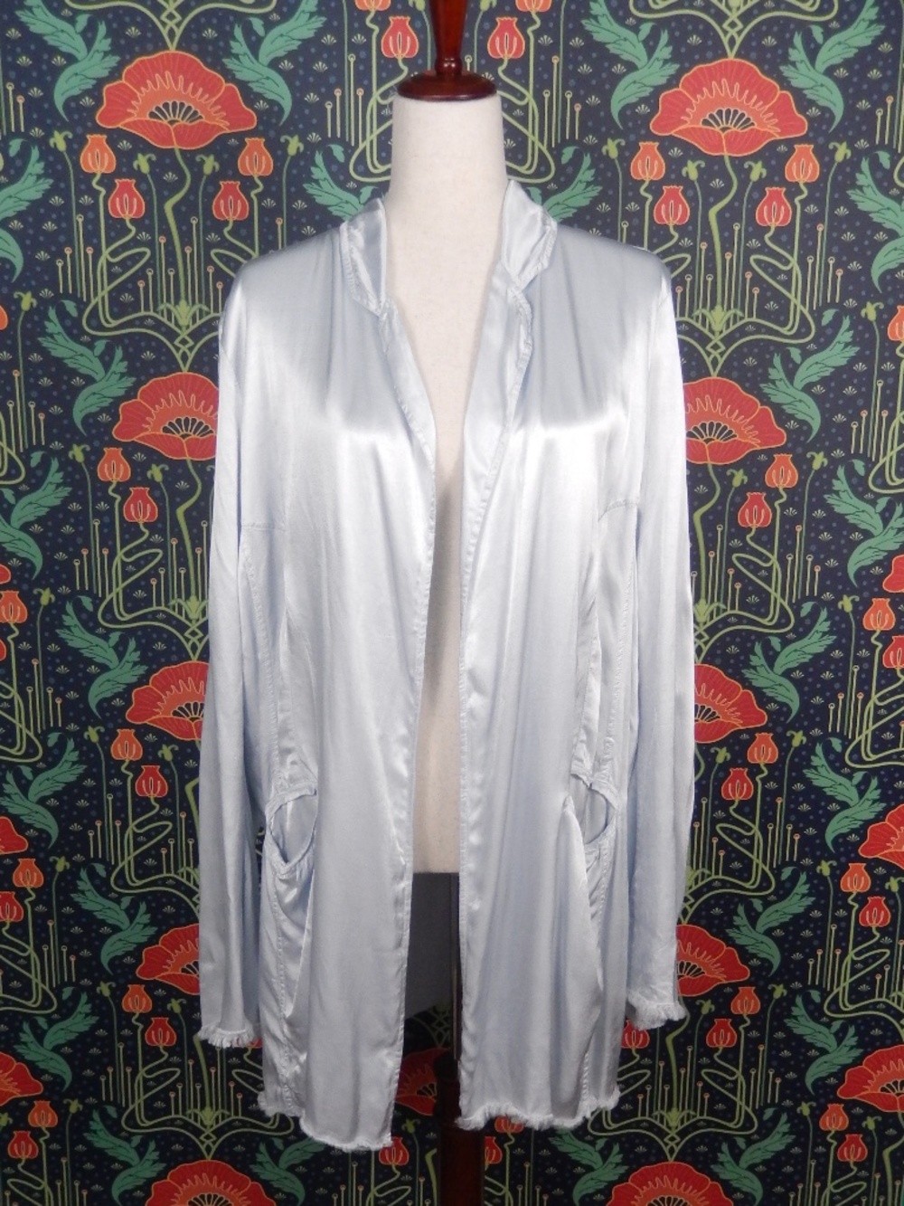 Jaga DTLA Light Blue Silky Satin Lagenlook Open Blazer Top Jacket 3/M New